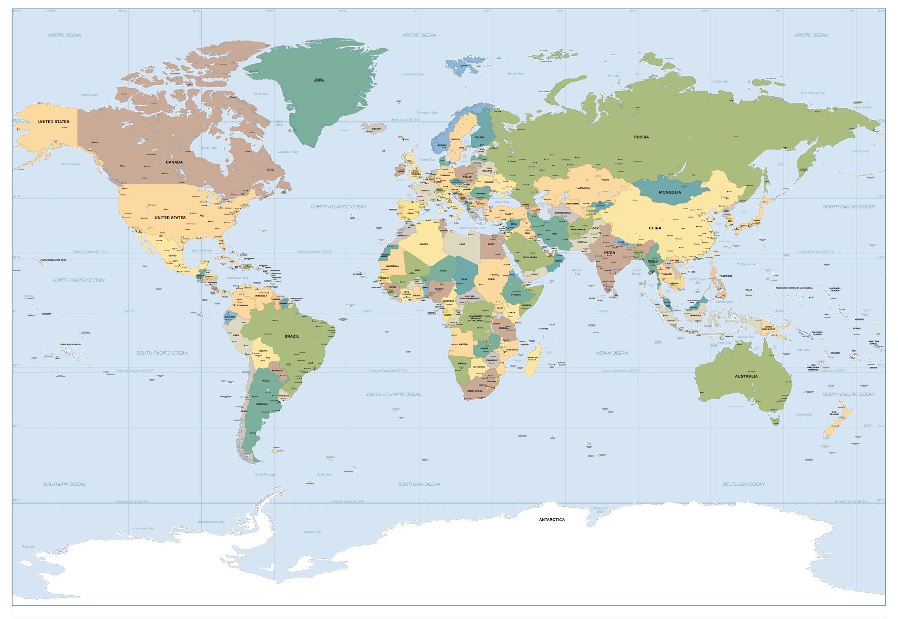Fototapete WELTKARTE 184x127 Karte Landkarte Worldmap Länder Grenzen